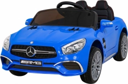 Dziecięcy elektryczny samochodzik MERCEDES-BENZ AMG SL 65, niebieski, 12 V, zdalne sterowanie, LED, ekoskóra, koła EVA