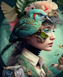 Diamentowe malowanie Dziewczyna z ptakiem 30x40 cm