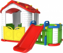 Dziecięcy domek ogrodowy 3w1 Czerwony ze zjeżdżalnią i ogrodzeniem