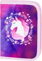 Jednopoziomowy szkolny piórnik z motywem koni