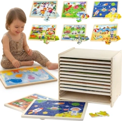 Viga Drewniany zestaw puzzli ze stojakiem - 12 szt.