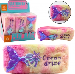 Pluszowy piórnik z ogonem syreny, różowofioletowy z cekinami