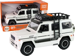 Białe terenowe auto na baterie ze światłami i dźwiękami