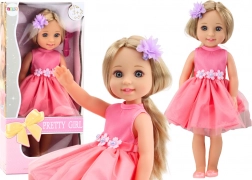 Lalka Długie Włosy Różowa Sukienka
