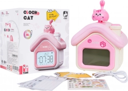 dziecięcy budzik koci domek z nocnym światłem i wyświetlaczem