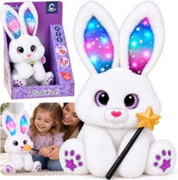 Interaktywny pluszowy biały króliczek 30 cm – tańczy, świeci, gra z magiczną różdżką - 1 szt.