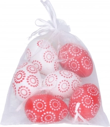 Dekoracyjne plastikowe jajka czerwono-białe 4x6 cm