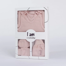 7‑częściowy zestaw niemowlęcy do szpitala NEW BABY I AM różowy