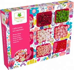 Drewniane koraliki w pudełku z przegródkami do wyrobu biżuterii