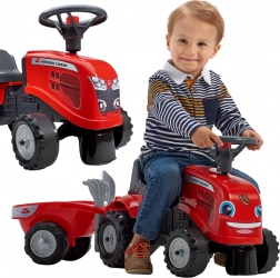 FALK dziecięcy traktor BABY MASSEY FERGUSON z przyczepą i akcesoriami, czerwony