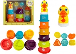 Edukacyjna piramida dla dzieci z kubeczkami i kaczuszką