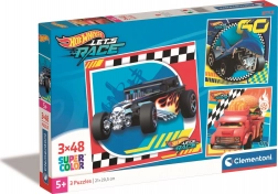 Puzzle 3×48 elementów HOT WHEELS – zestaw kwadratowych puzzli CLEMENTONI