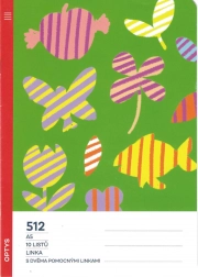 zeszyt szkolny A5 z pomocniczymi liniami dla pierwszoklasistów, 10 kartek