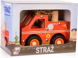 drewniana straż pożarna z gumowymi kołami