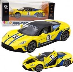Sportowy metalowy samochód z efektami świetlnymi i dźwiękowymi, 1:22 żółty