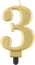 Złota świeczka tortowa cyfra 3