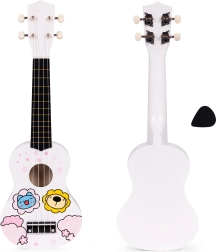 Dziecięce drewniane ukulele z 4 nylonowymi strunami i kostką ECOTOYS