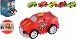Kula z niespodzianką z plastikowym autkiem 5 cm na napęd wsteczny