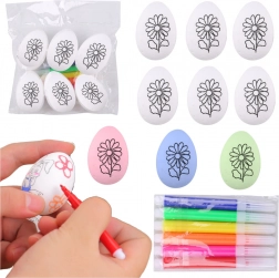 Styropianowe wielkanocne jajka do malowania z motywem kwiatu, 6 szt. z pisakami