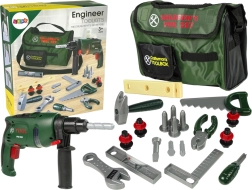 Dziecięcy zestaw narzędzi w torbie z wiertarką, młotkiem i piłą