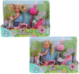 Lalka Evi Love na rowerku z przyczepką i pieskiem