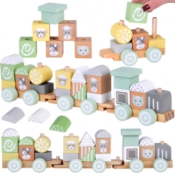 Drewniany pociąg z wagonikami i klockami