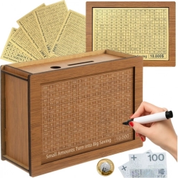 Drewniana motywacyjna skarbonka RUHHY z kartami celów