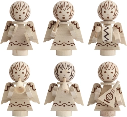 Detoa świąteczne ozdoby aniołki z drewna, zestaw 6 szt.
