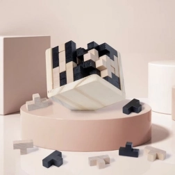 Drewniana logiczna kostka – 3D łamigłówka dla dzieci i dorosłych