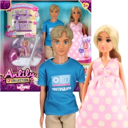 Woopie rodzinny zestaw lalek Lily – ciężarna mama, tata, niemowlę i wózek z akcesoriami