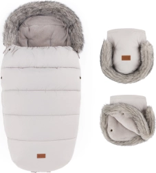 Petite&Mars zimowy zestaw: śpiworek Comfy 4w1 + rękawice do wózka Furry champagne shower