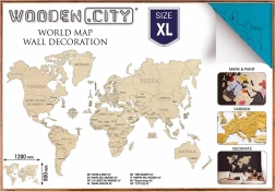 Drewniana mapa świata 3D na ścianę XL – naturalny turkus