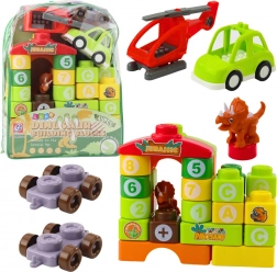 Edukacyjny zestaw konstrukcyjny dinozaury z literami i liczbami w plecaczku – 49 elementów