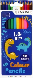 Kredki z motywem dinozaurów, zestaw 12 kolorów