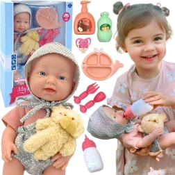 Lalka niemowlę WOOPIE ROYAL 36 cm w stroju z misiem i akcesoriami do karmienia