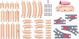 Zestaw drewnianych torów kolejowych z obrotnicą – 50 elementów