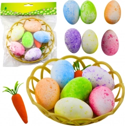 Ozdoby wielkanocne w koszyczku z jajkami i marchewką 7 szt.