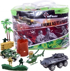 Duży zestaw zabawek wojskowych z czołgami i żołnierzami