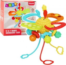 Zabawka sensoryczna 6w1 z gryzakiem i sznureczkami