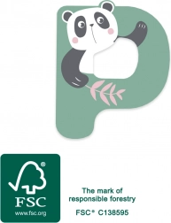 drewniana litera P z pandą