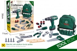 Plecak małego majsterkowicza z narzędziami i wiertarką