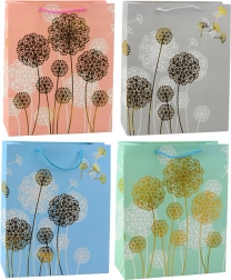 Torebka prezentowa z motywem dmuchawców i złotymi akcentami 32 × 26 × 12 cm