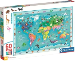 Clementoni puzzle Mapa świata ze zwierzątkami MAXI 60 elementów
