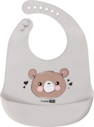 Silikonowy śliniak Niedźwiadek szary