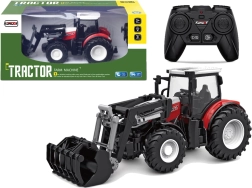 Czerwony zdalnie sterowany traktor 2,4 GHz z ruchomą łyżką 1:24