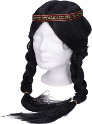 Peruka z czarnymi warkoczami do indiańskiego kostiumu