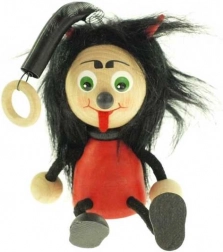 Czarcik na sprężynie – drewniana wisząca figurka