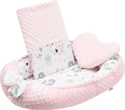 Luksowne niemowlęce gniazdko z poduszką i kołderką z minky różowe NEW BABY