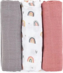 Petite&Mars bambusowe pieluszki muślinowe Moussy rose rainbows 3 szt. 68 × 68 cm