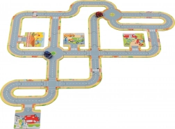 GOKI Podłogowy tor samochodowy – 45 elementów + 2 metalowe autka